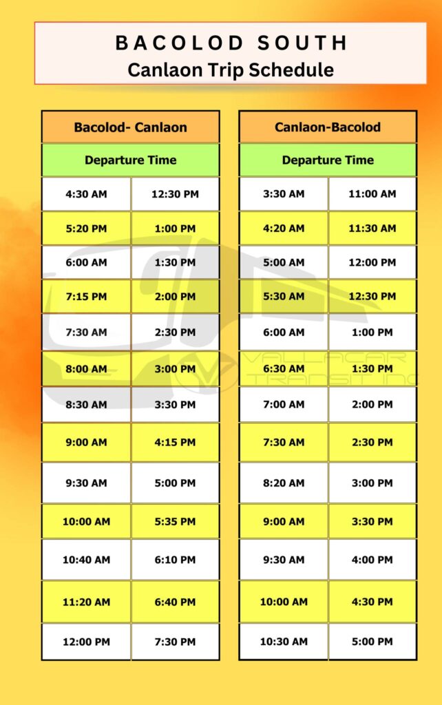 Bacolod City and Canlaon City Ceres Bus Schedule | Travel Guide